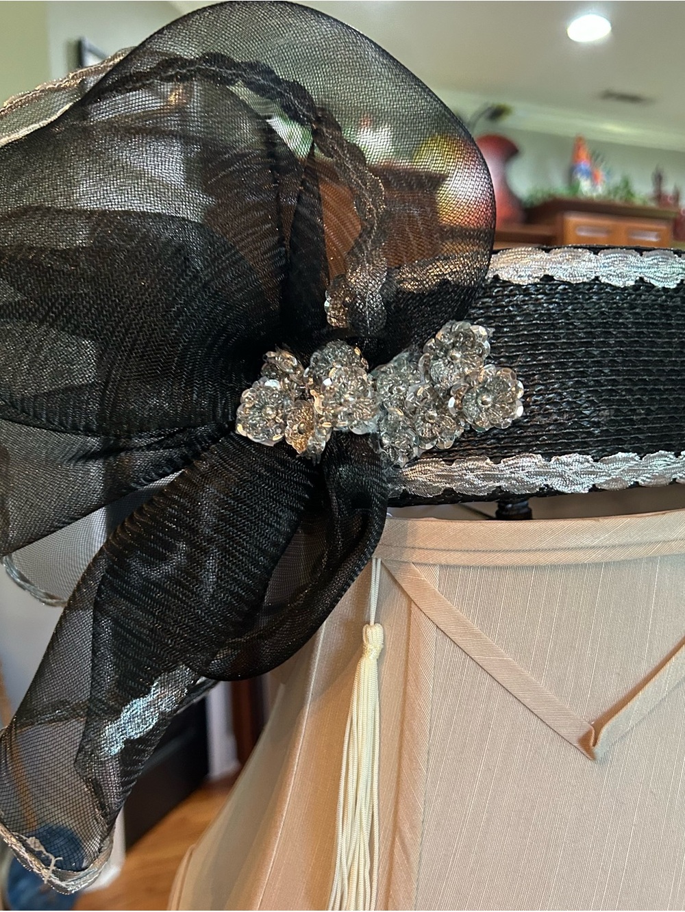 Vtg Black and Siver  Box Hat With Black Netting